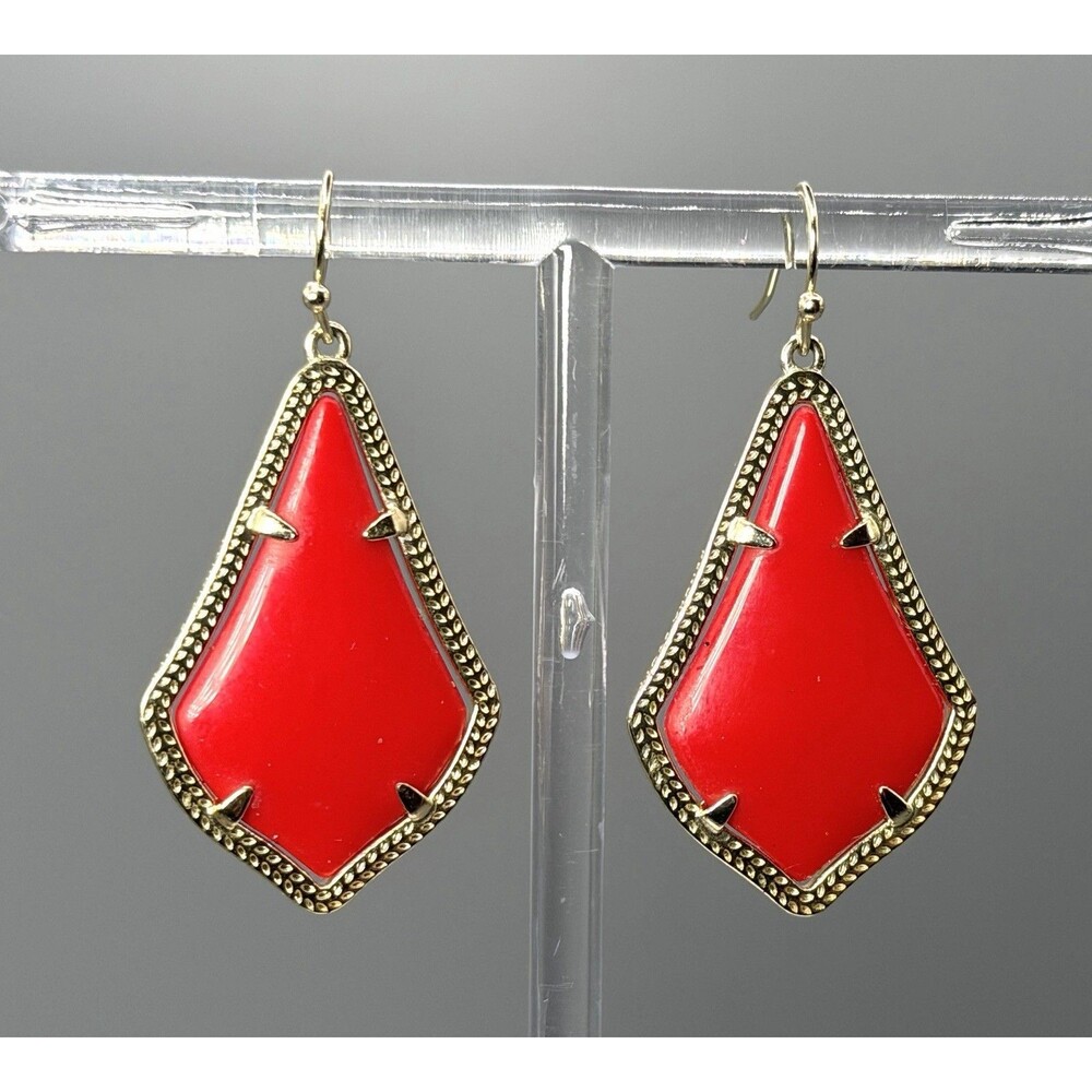 Kendra Scott Alex Bright Red Drop earring 14K Gold Plated Retired